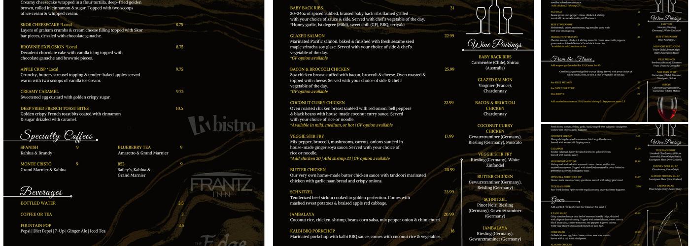 Frantz Inn Menu