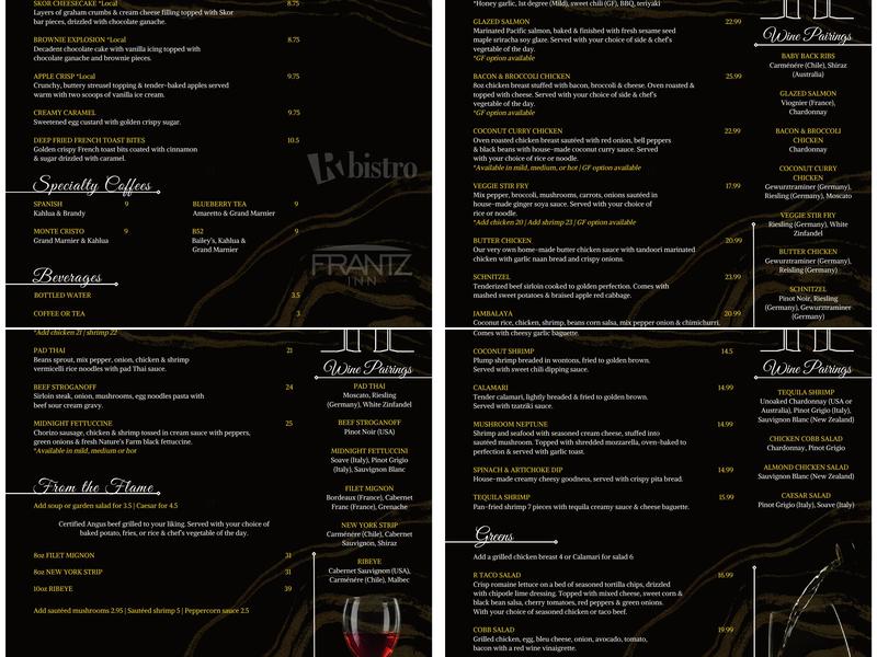Frantz Inn Menu