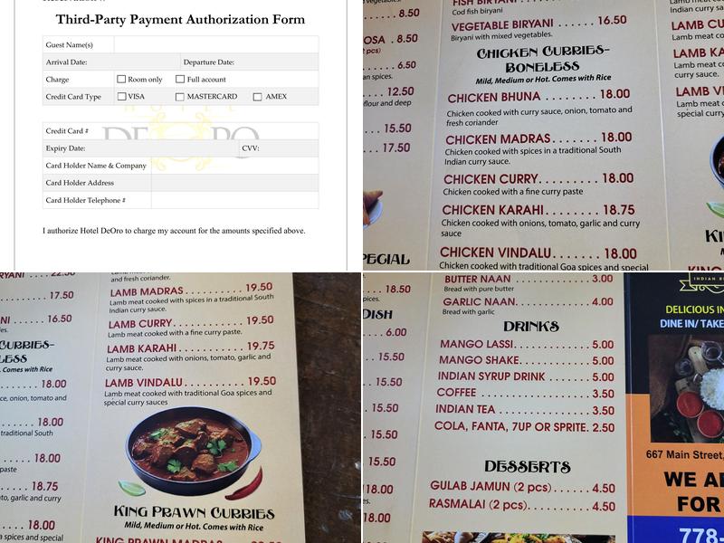 Hotel DeOro Menu