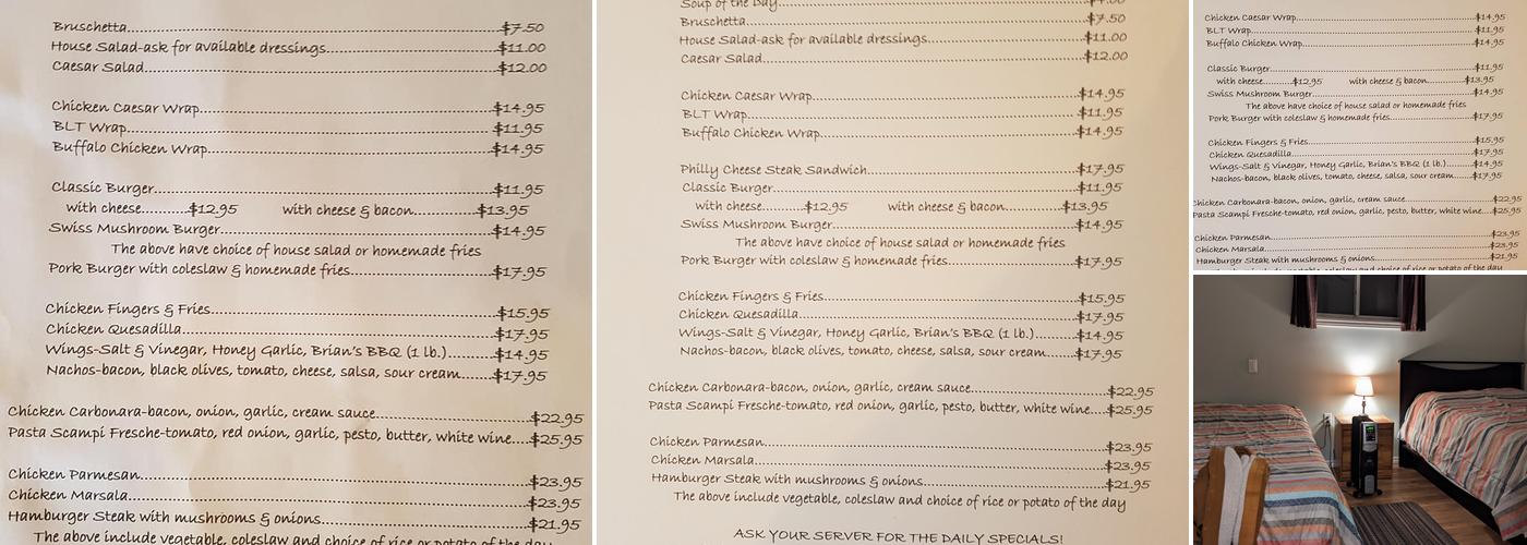 Sunnyside Cabins and Cafe Menu