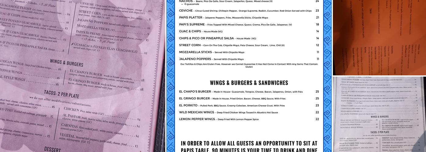 Papi Chulo's Menu