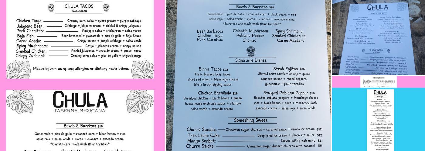 Chula Taberna Mexicana Menu