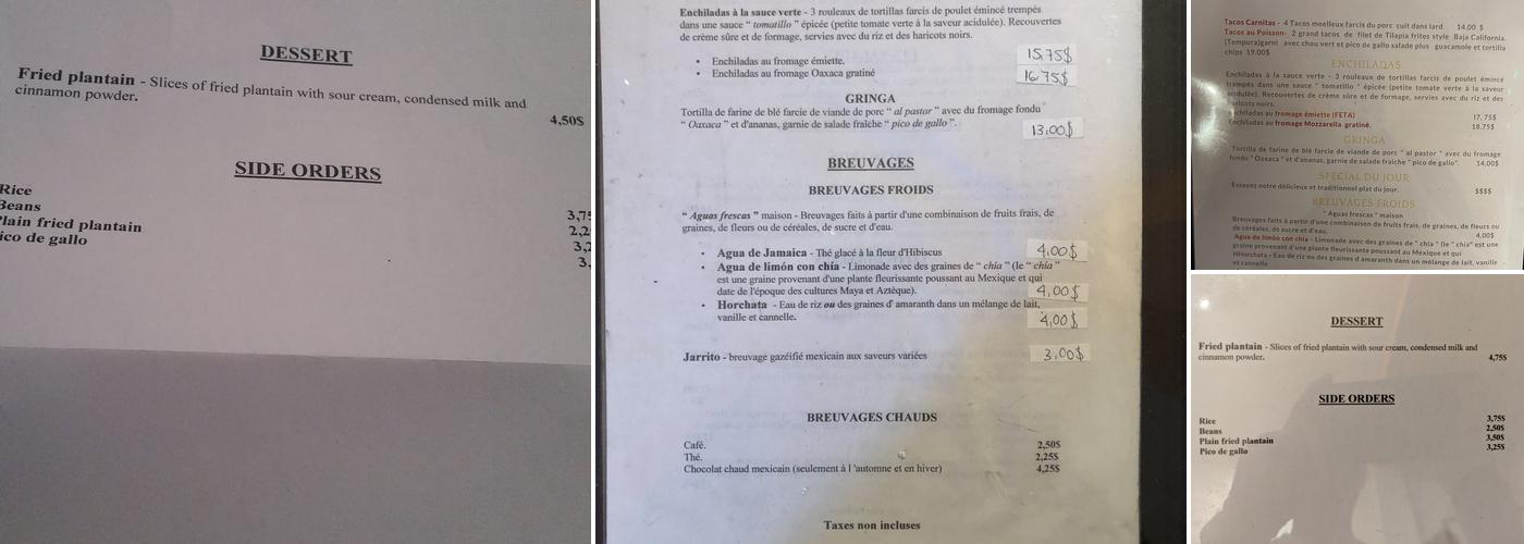 Restaurant Amaranto Menu