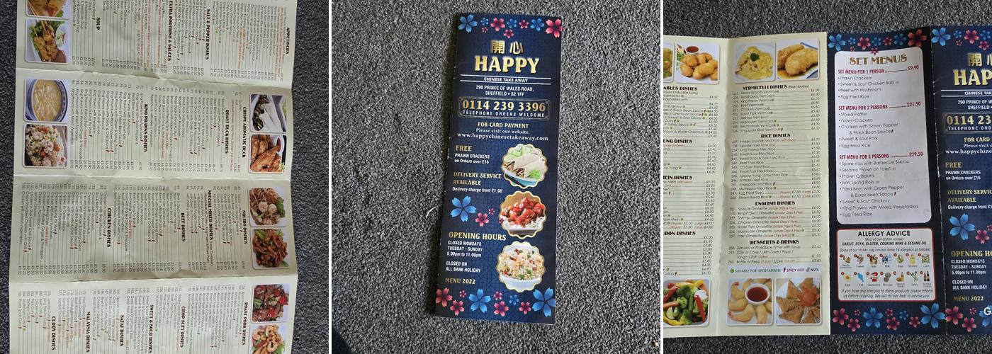 Happy Chinese Takeaway Menu