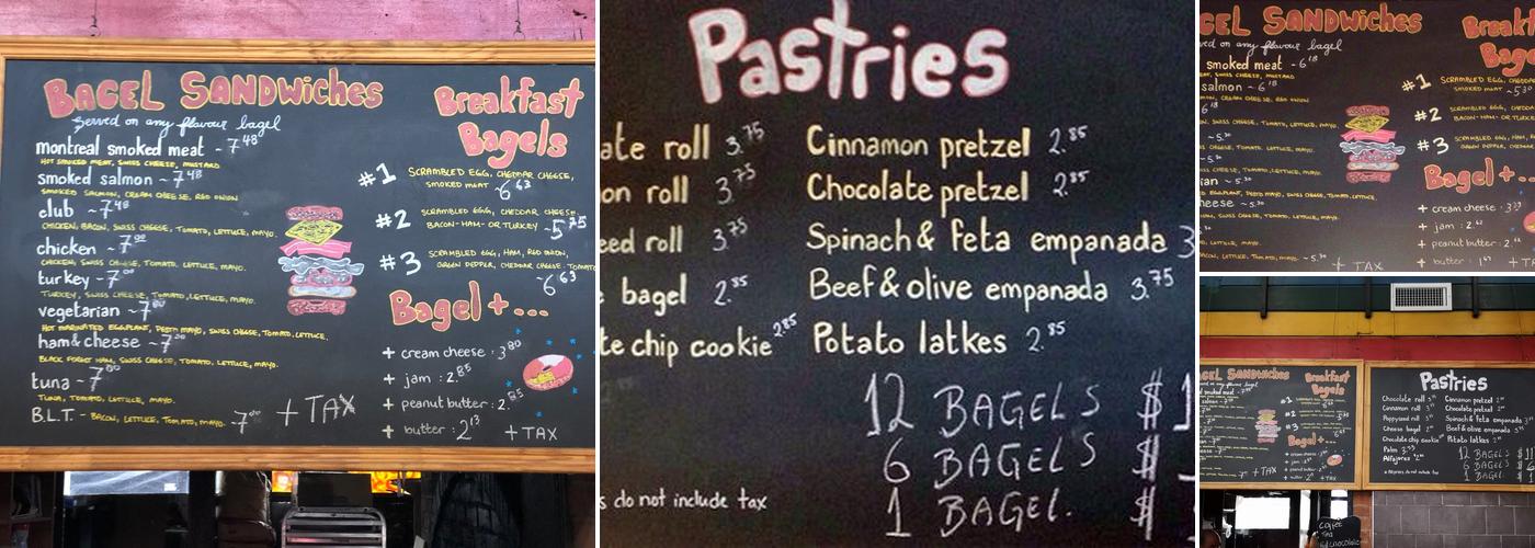 Continental Bagel Menu