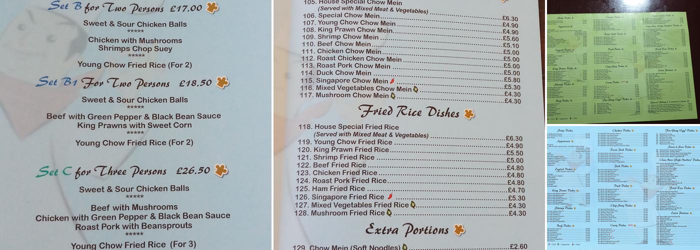 Wickersley Cantonese menue Menu