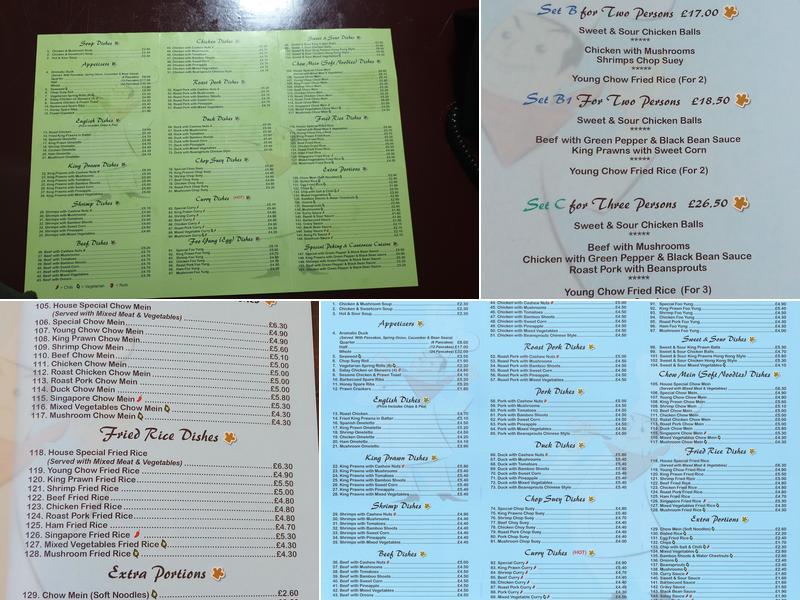 Wickersley Cantonese menue Menu
