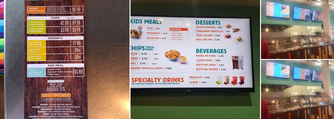 Costa Vida Menu