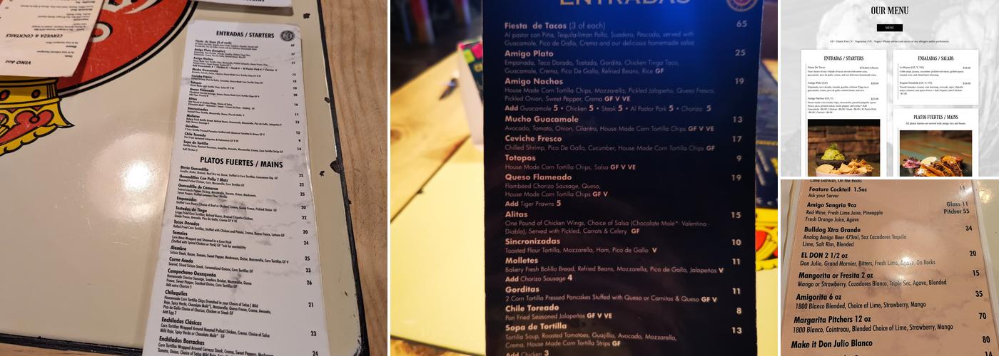 The Three Amigos Menu