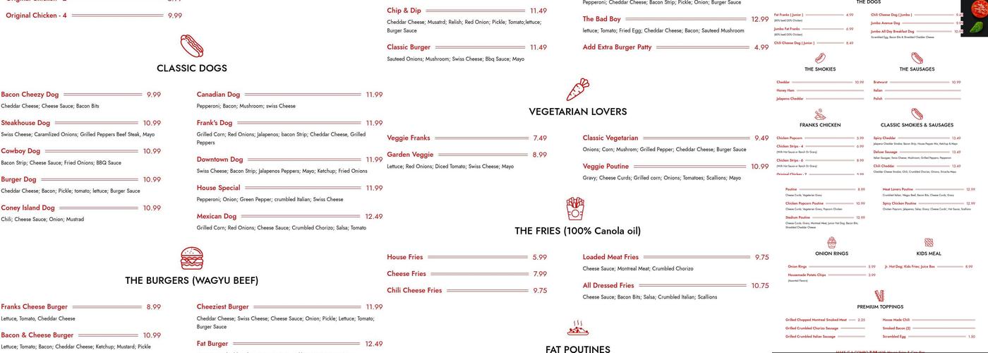 Fat Franks Menu