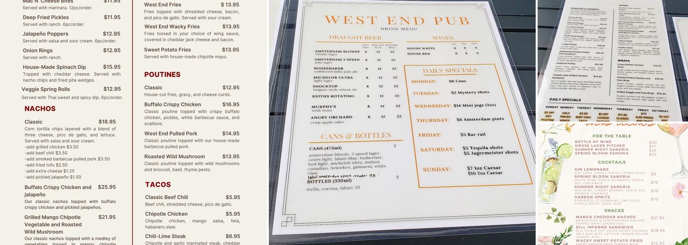 West End Pub Menu