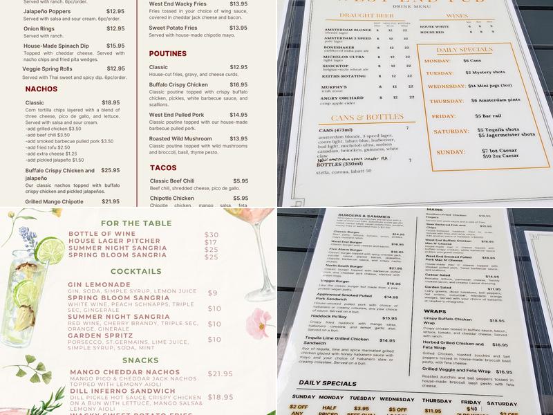 West End Pub Menu