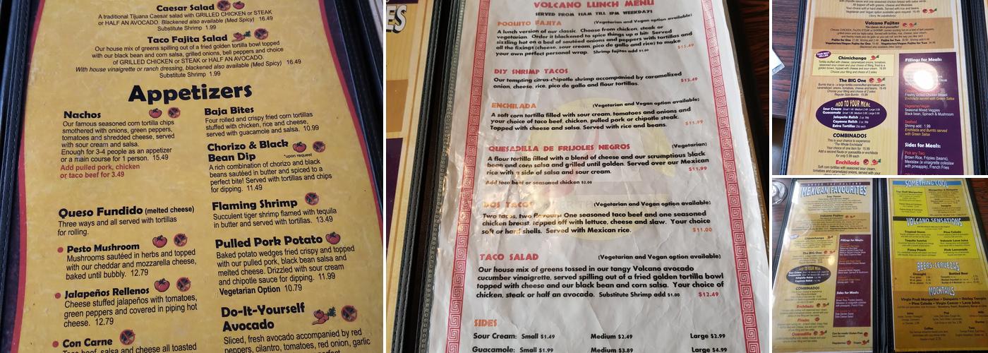 Under The Volcano Menu