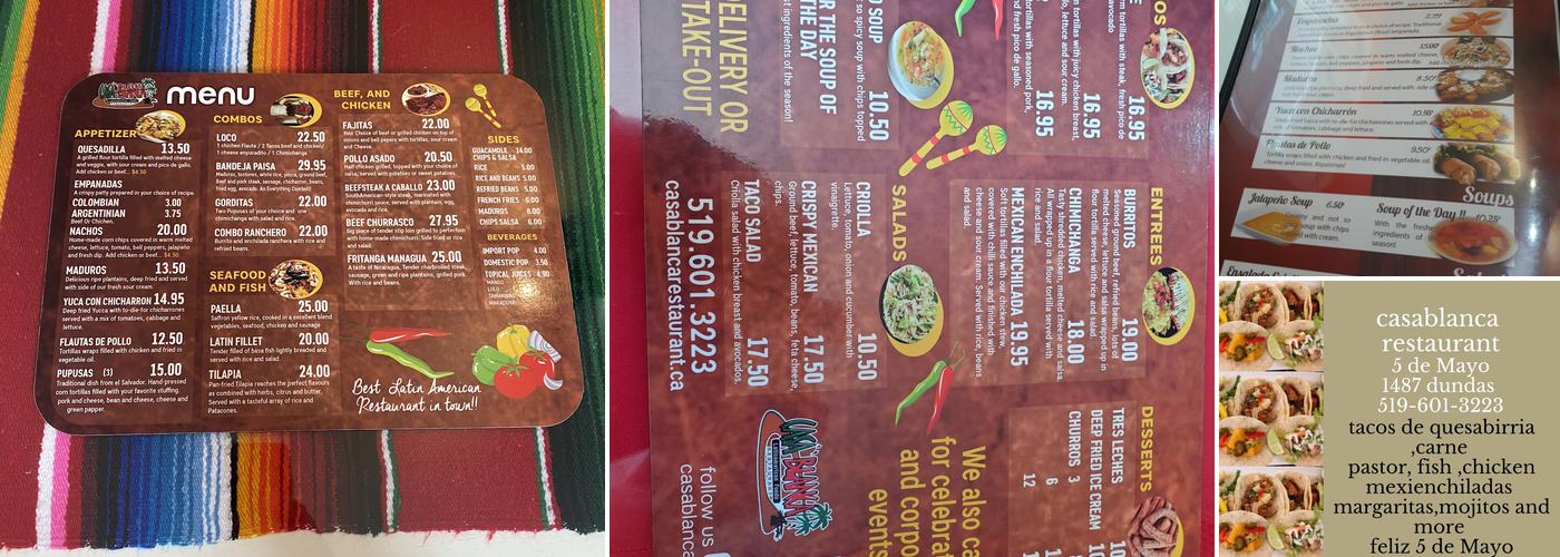 Casa Blanca Restaurant Menu