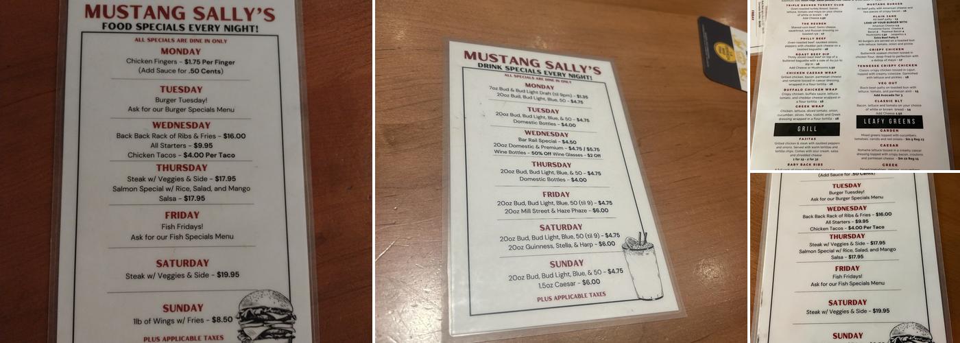 Mustang Sally's Menu
