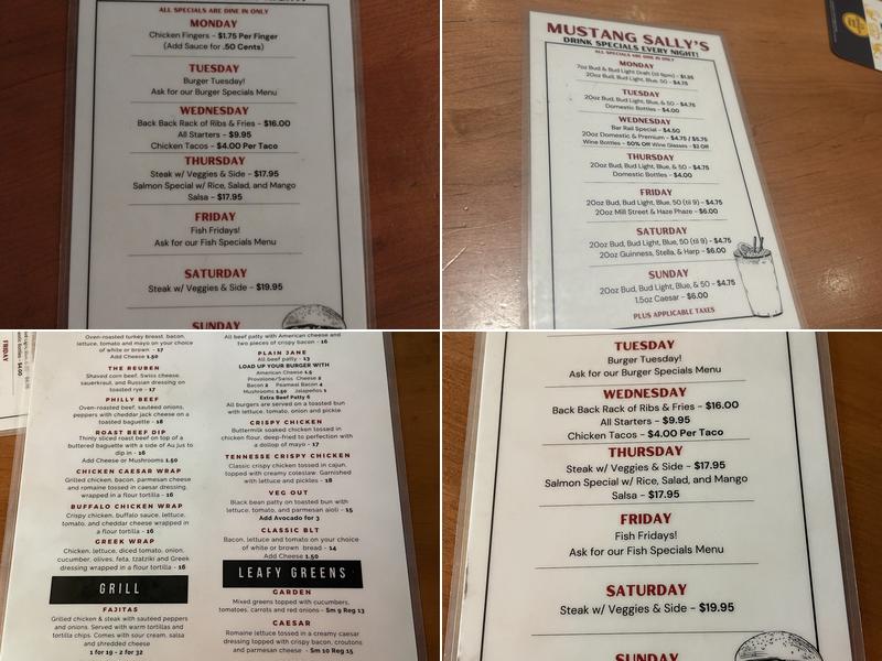 Mustang Sally's Menu