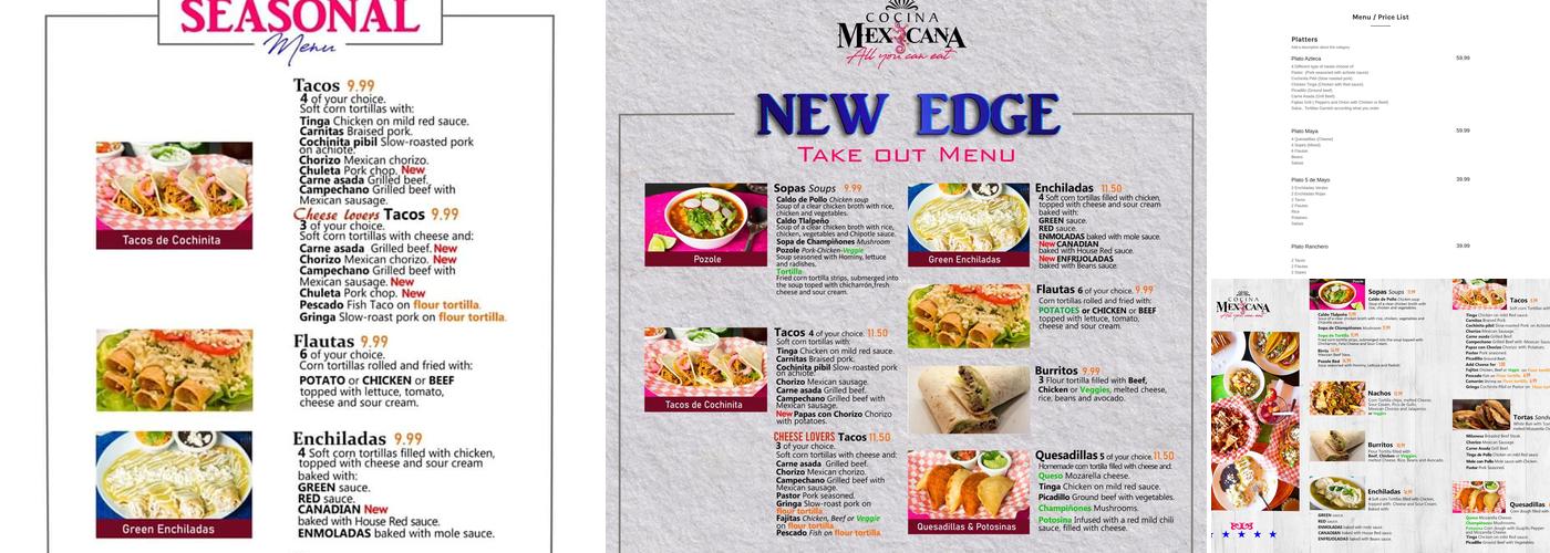 Cocina Mexicana Menu