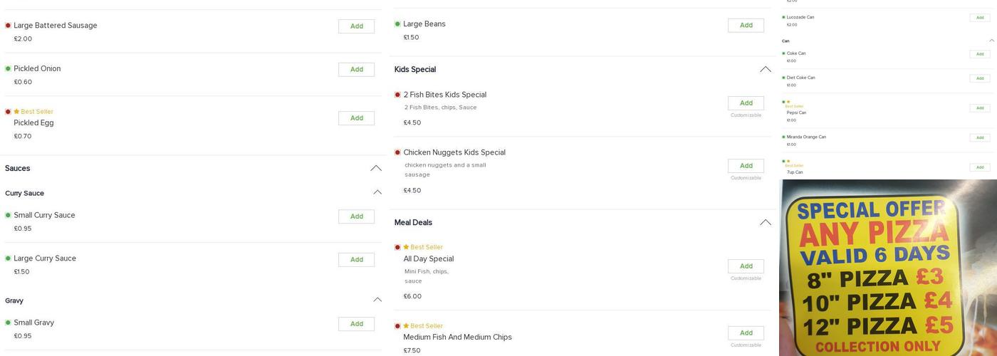 Kirby’s Fish Bar Menu