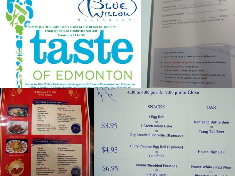 Blue Willow Restaurant Ltd Menu