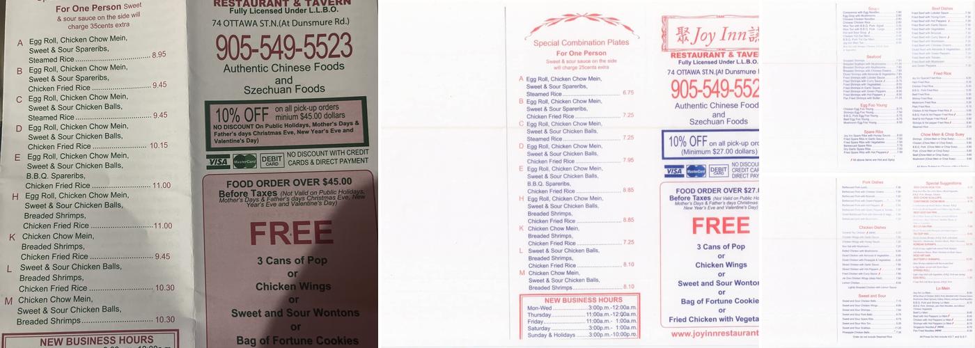 Joy Inn Restaurant & Tavern Menu