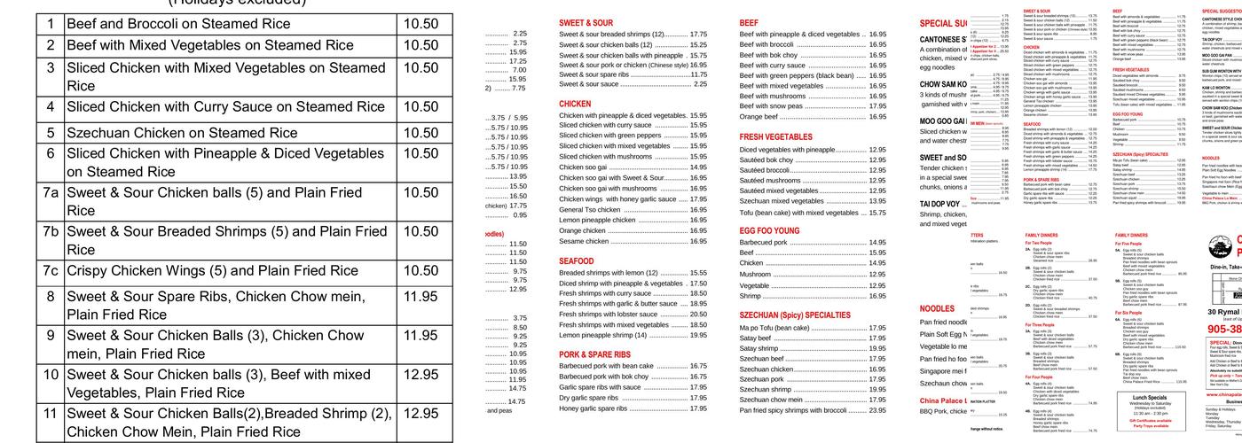 China Palace Restaurant Menu