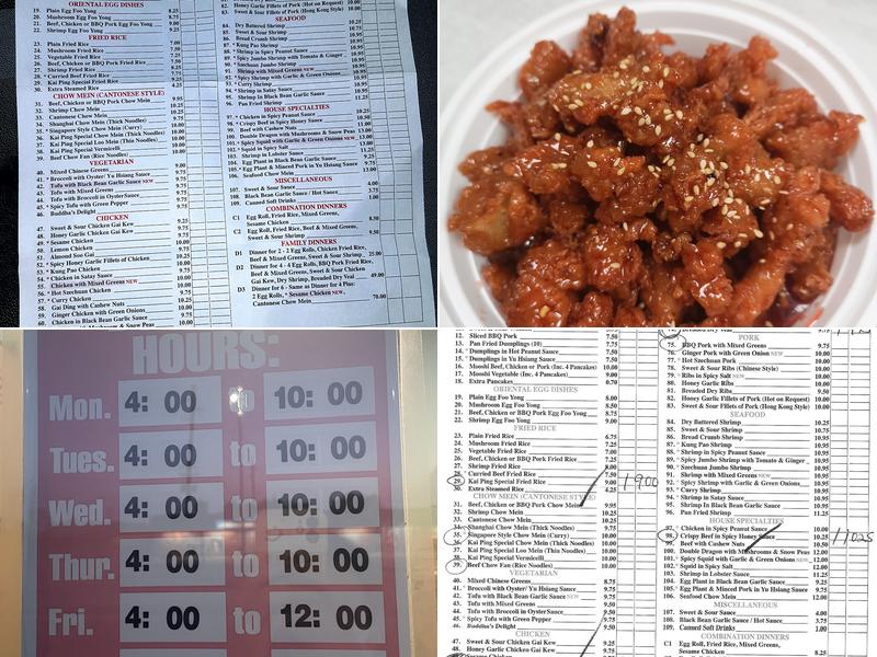 Kai Ping Restaurant Menu