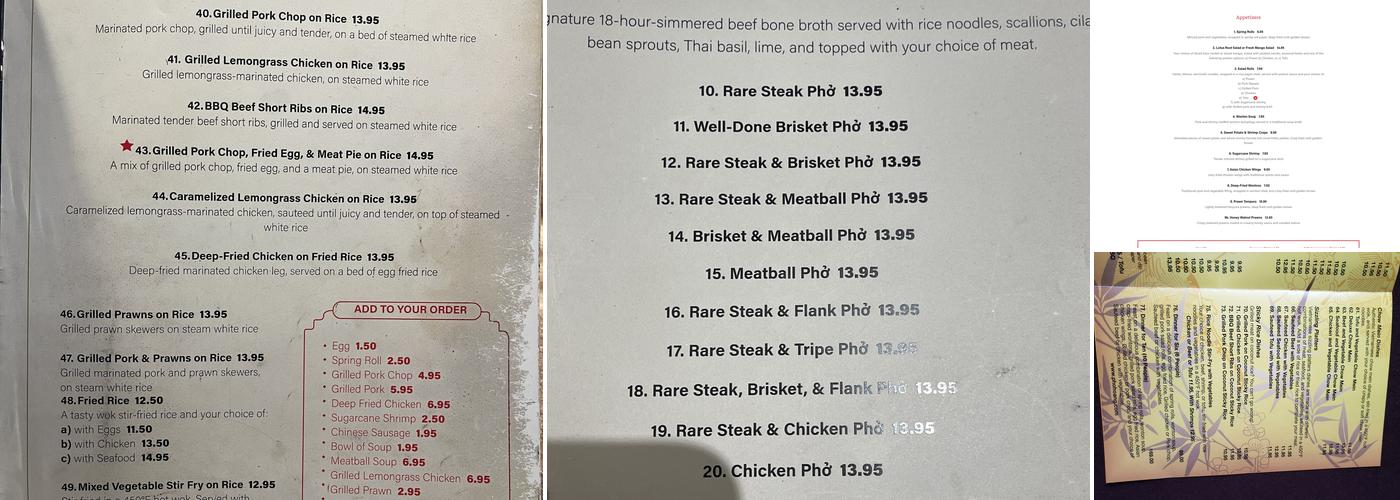 Pho Hoang Menu