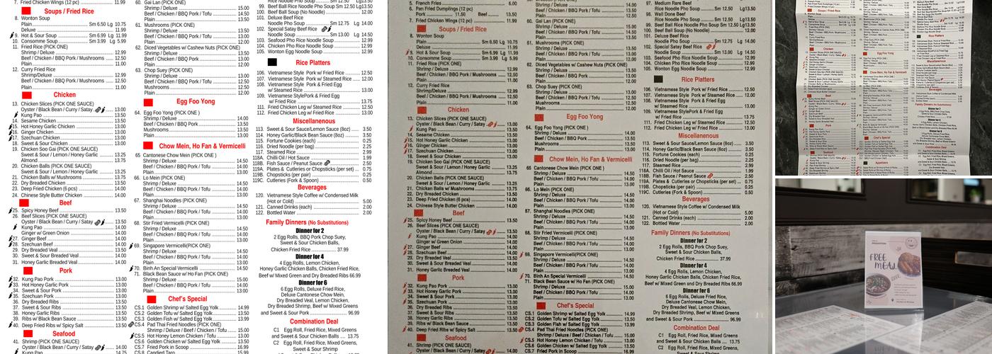 Binh An Restaurant Menu