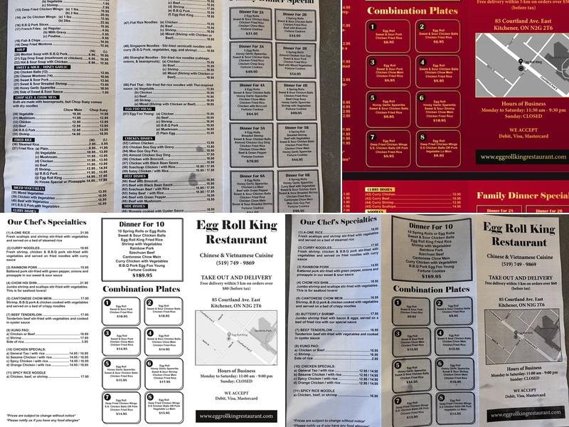 Egg Roll King Menu