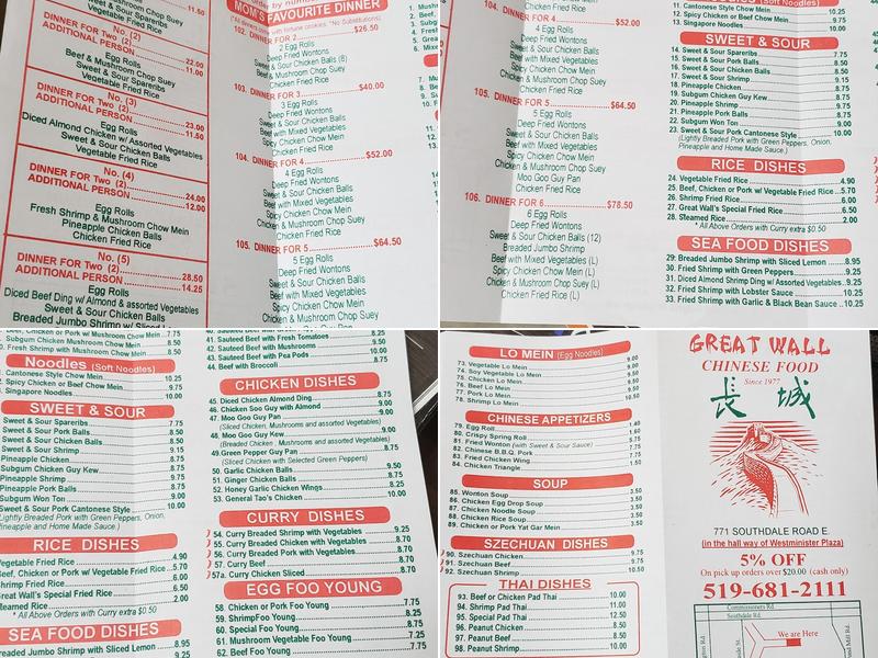 Great Wall Chinese Food Menu