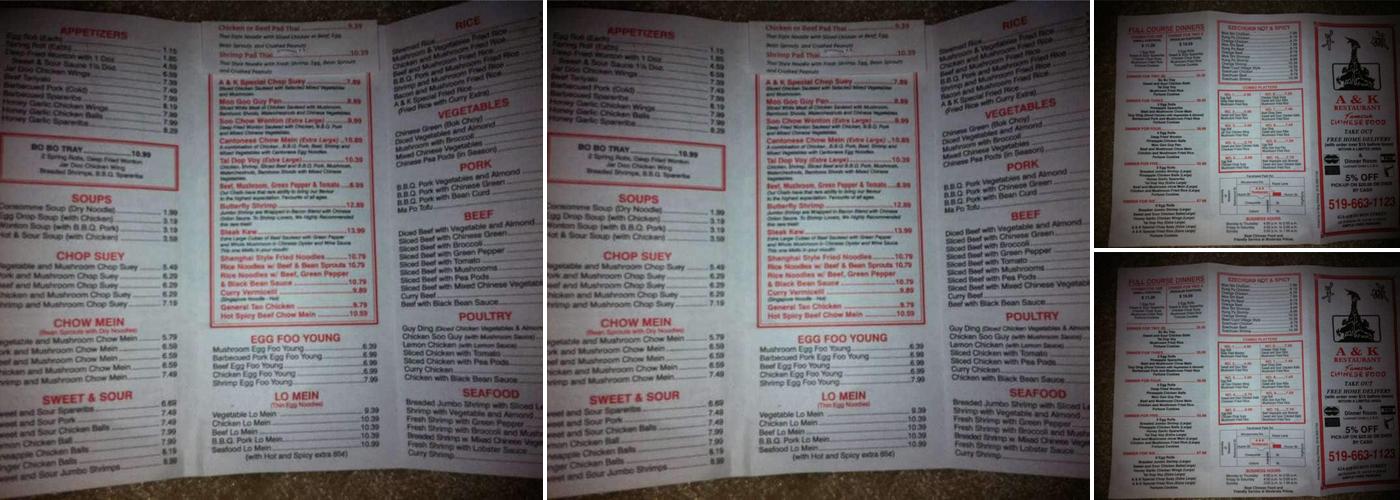 A & K Restaurant Menu