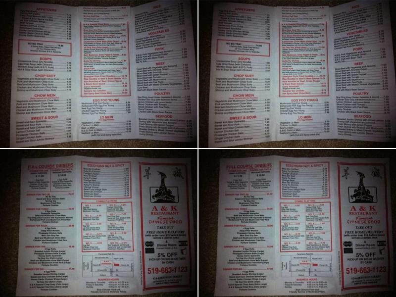 A & K Restaurant Menu