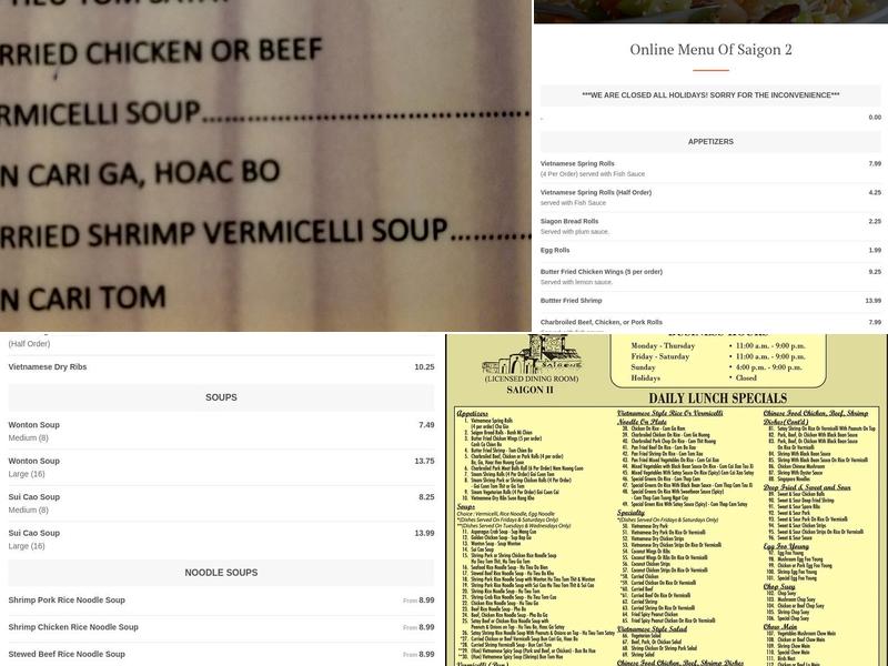 Saigon II Restaurant Menu