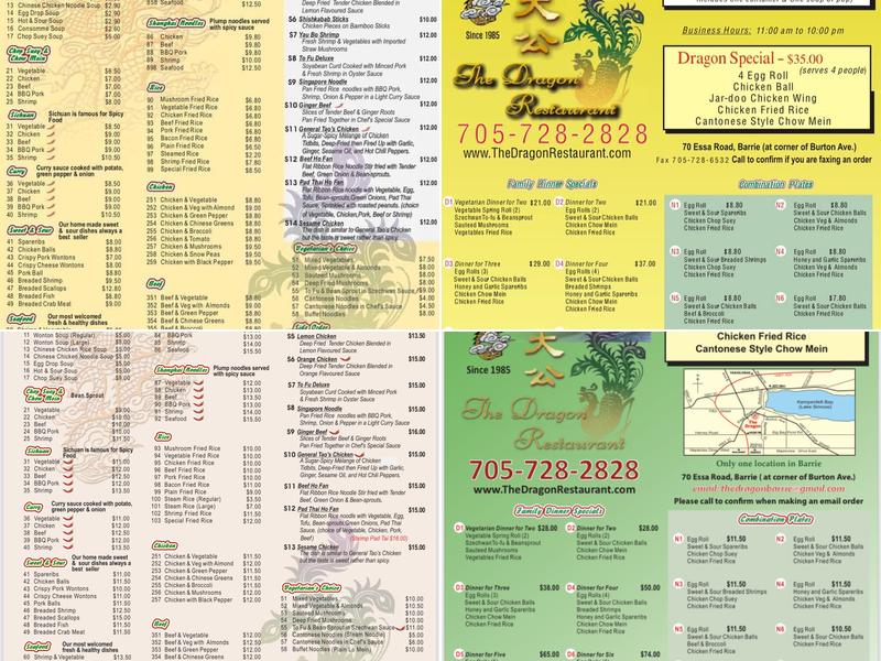 Dragon Restaurant Menu
