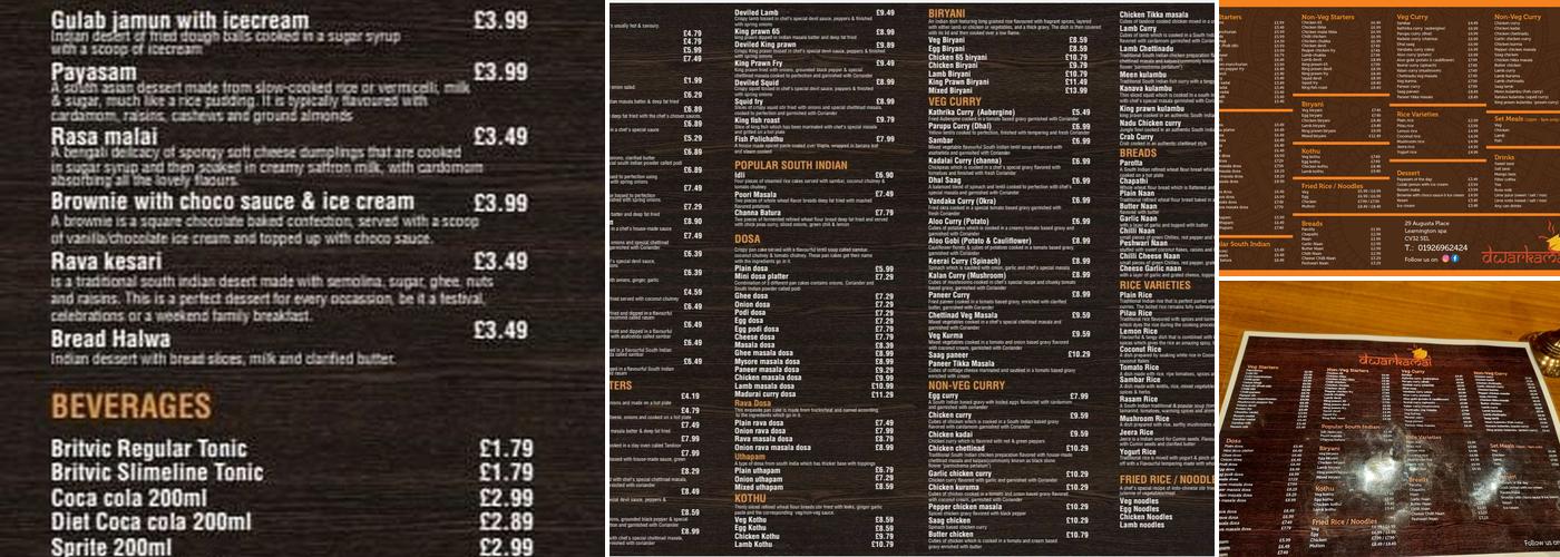 Dwarakamai Menu