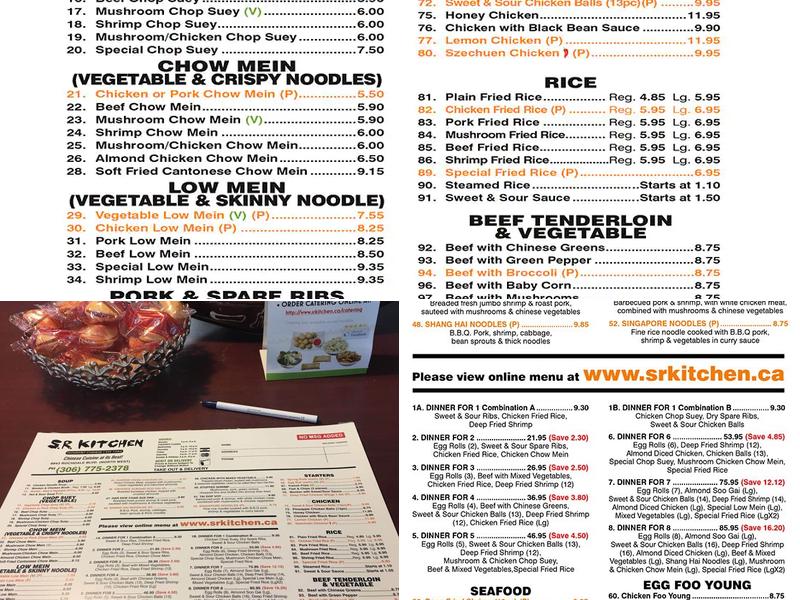 S R Kitchen Menu