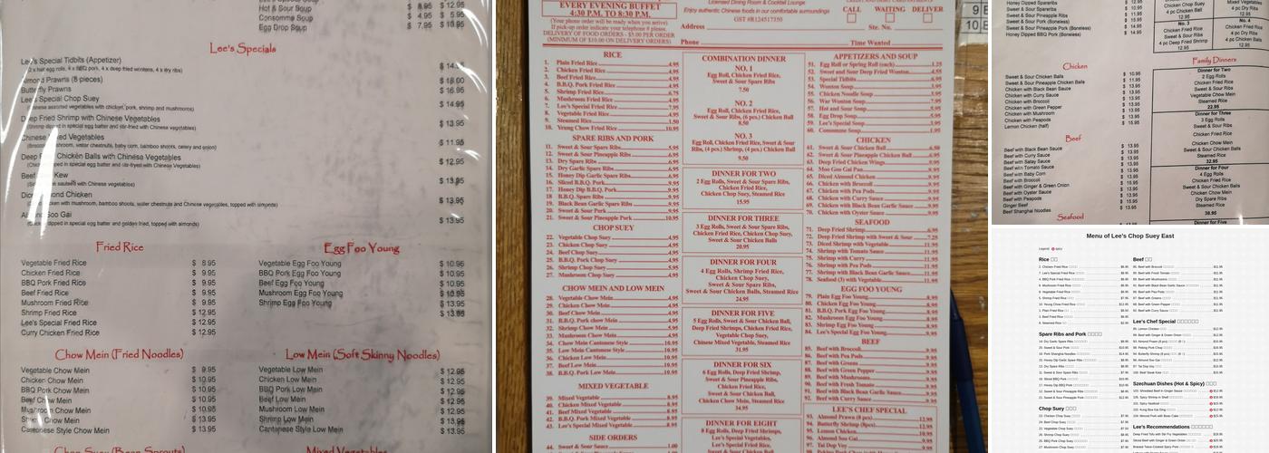 Lee's Chop Suey East Menu