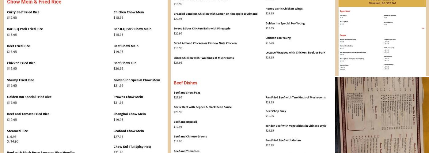 Golden Inn Restaurant Menu