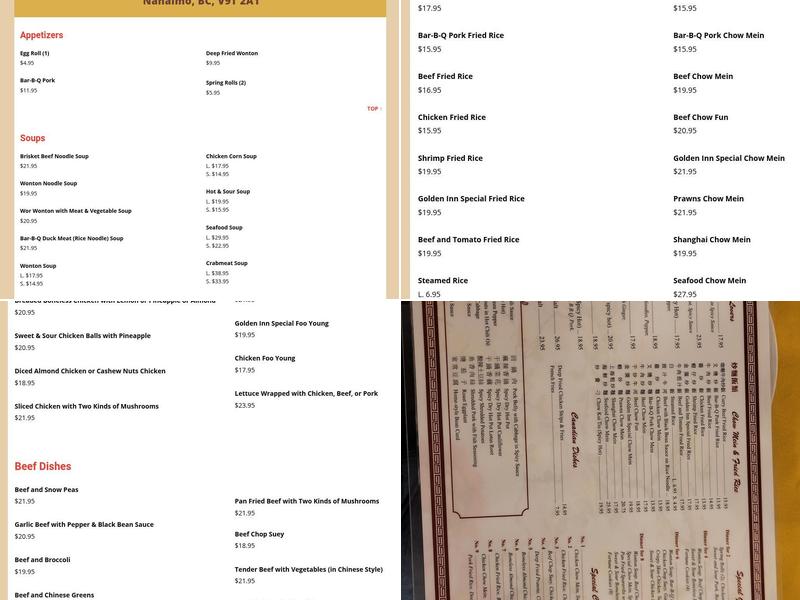 Golden Inn Restaurant Menu