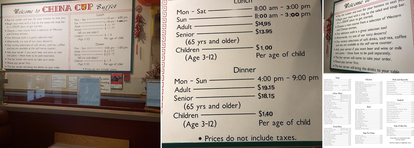 China Cup Buffet Menu