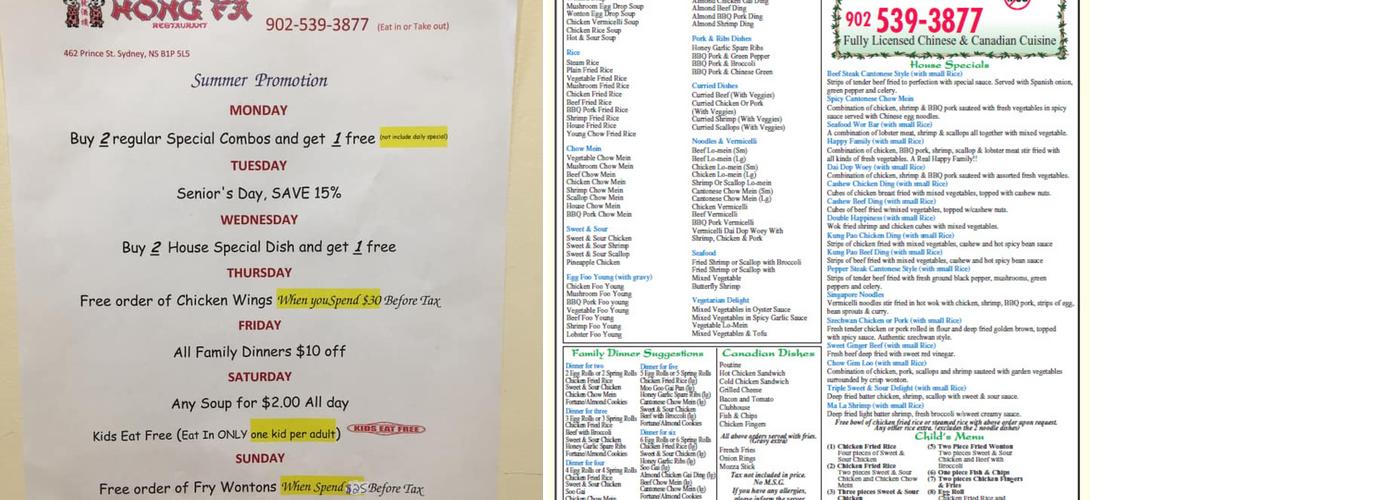 Hong Fa Restaurant Menu