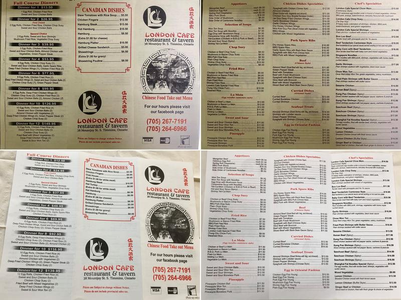 London Cafe Restaurant & Tvrn Menu