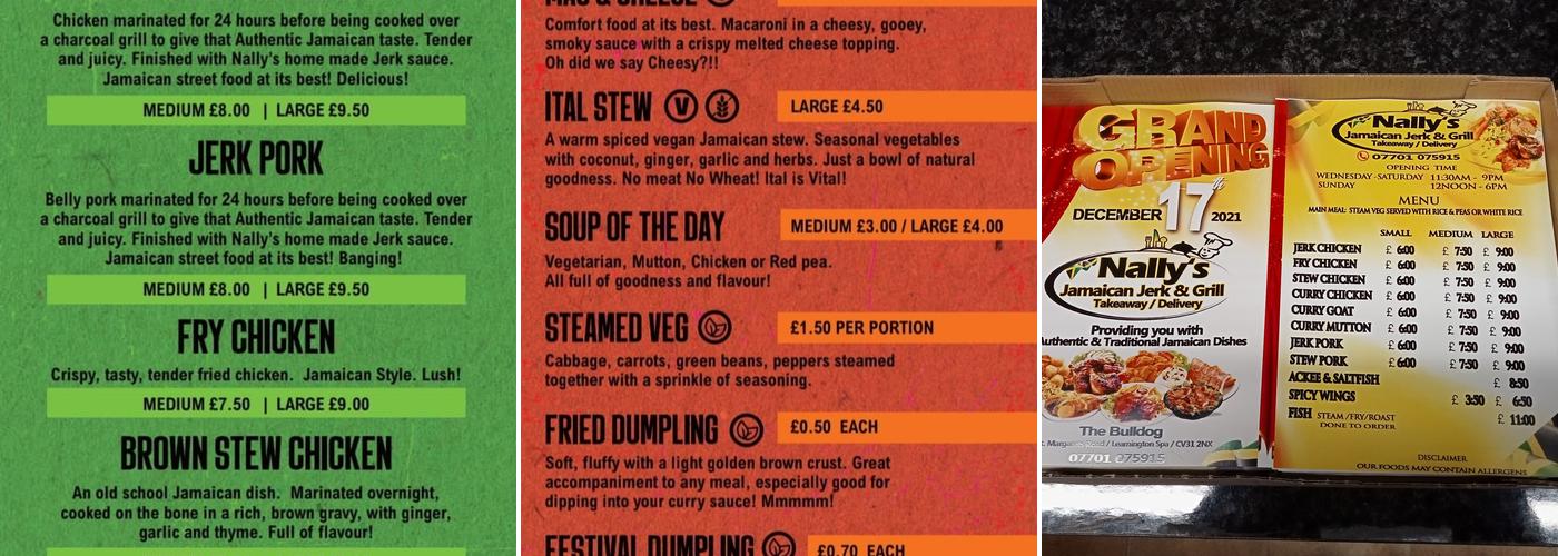 Nally's Jamaican Jerk & Grill Menu