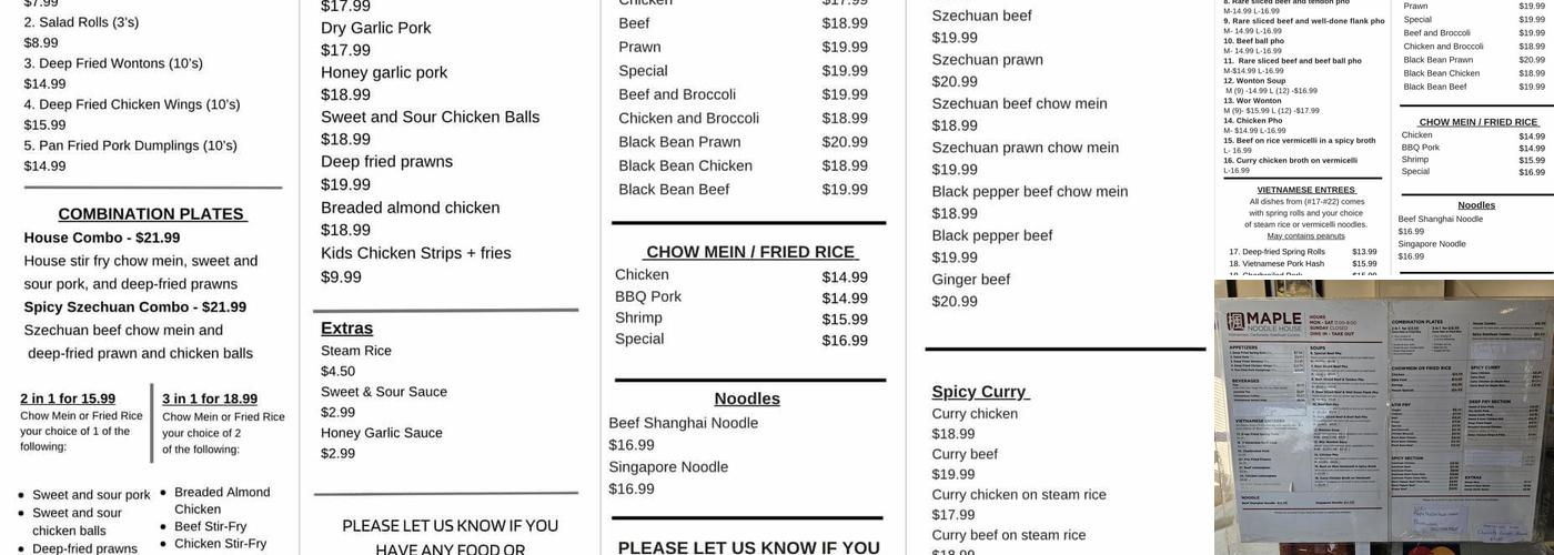 Pho Maple Noodle Menu