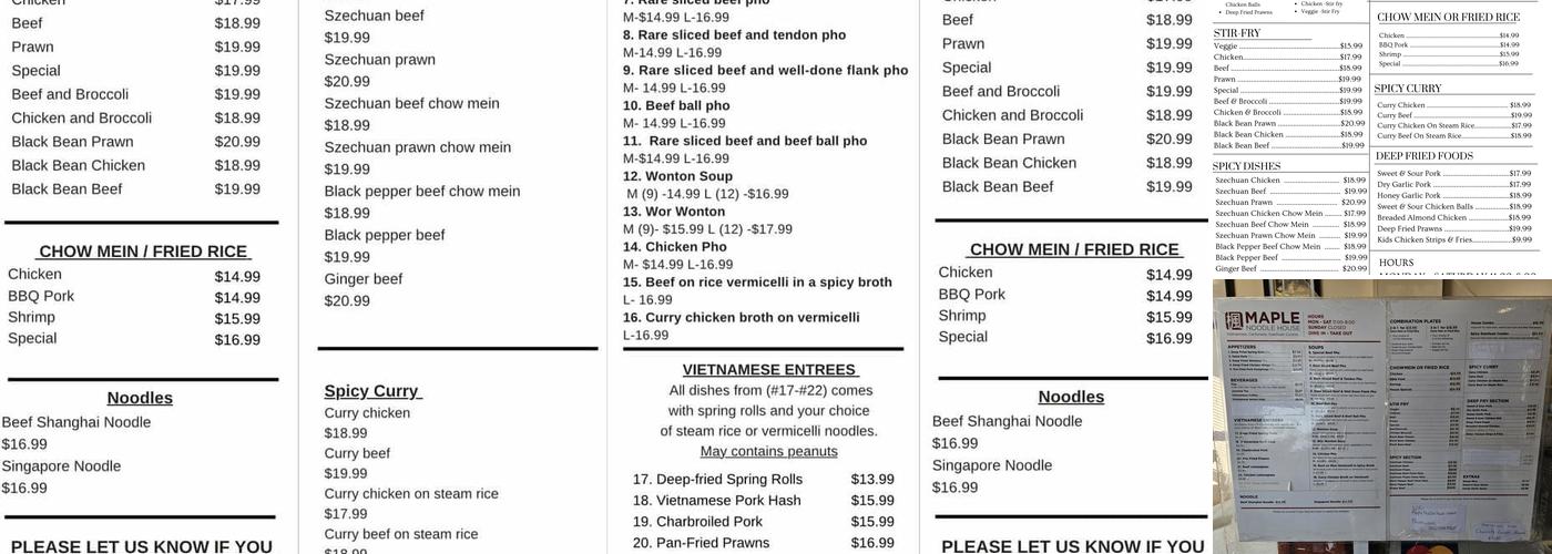 Pho Maple Noodle Menu