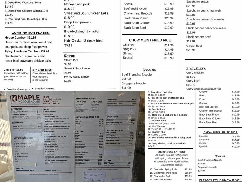 Pho Maple Noodle Menu