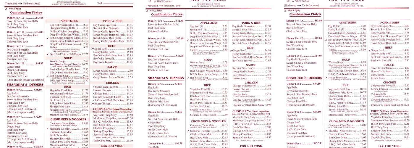 Shanghai Kitchen Menu