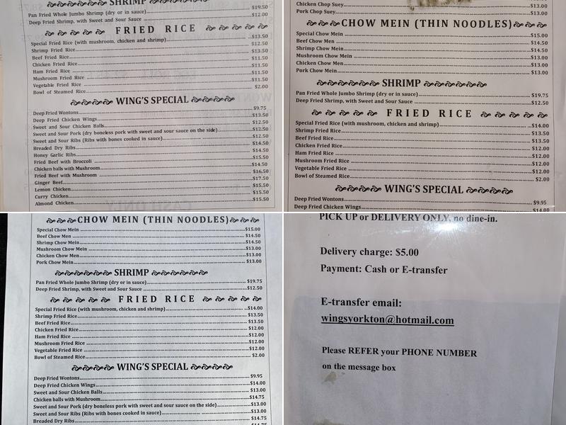 Wing's Restaurant Menu
