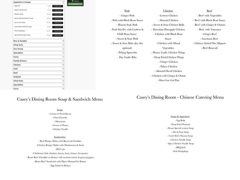 Casey's Dining Room Menu