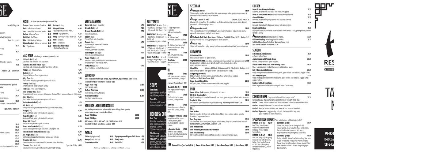 KC Restaurant Ltd Menu